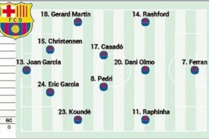 开云下载-阿斯预测巴萨首发：奥尔莫在列，拉什福德、费兰、拉菲尼亚三叉戟